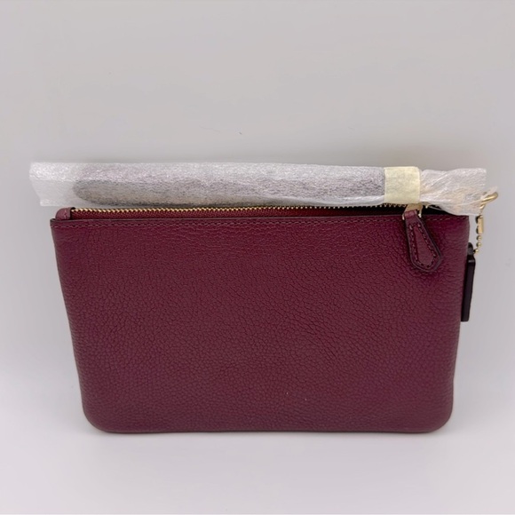 Coach Women's Polished Pebble Leather Small Zip-Top Wristlet Deep Berry NWT - Picture 7 of 9